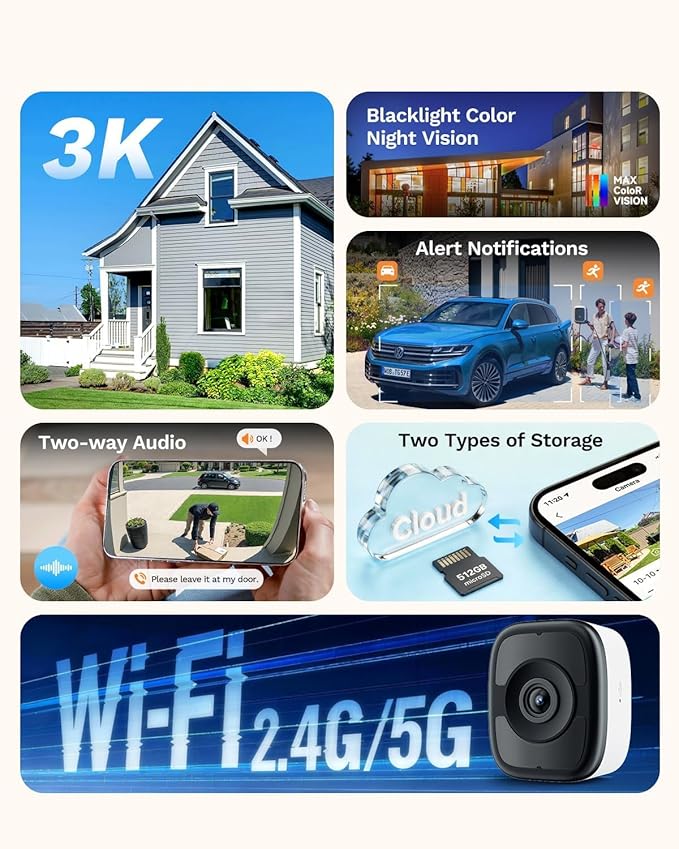 LongPlus 5MP 3K Window Camera with Night Vision, 2.4/5GHz WiFi Indoor Window Cameras for Home Security, Safeview Security Camera with Person/Car Detection, 24/7 Recording, 2-Way Audio, Easy Install