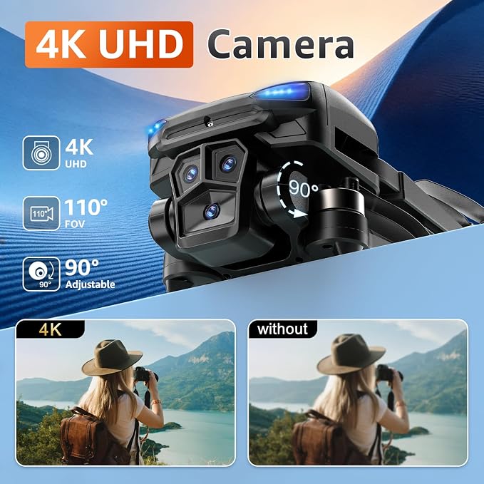 GPS Drone with Camera for Adults - 4K Drone with 4.5” FPV Screen Controller, 60 Min Flight, Brushless Motor Foldable Quadcopter, Auto Return, Follow Me, 3 Speed Modes for Beginners - Gift Under 249g