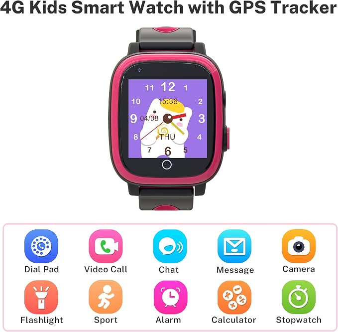Kids Watch with GPS Tracker, Kid Cell Phone Watch with Video Call Alarm SOS Camera Pedometer Stopwatch Caculator Flashlight Kids Smart Watches Girls Age 5-12