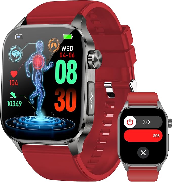 Yowow BIT Smart Watch for Men Women, 2.04" AMOLED Fitness Tracker with Bluetooth Call, Heart Rate SpO2 Blood Pressure HRV Sleep Stress, 150 Sports Modes, IP68 Waterproof for Android iOS (Red)
