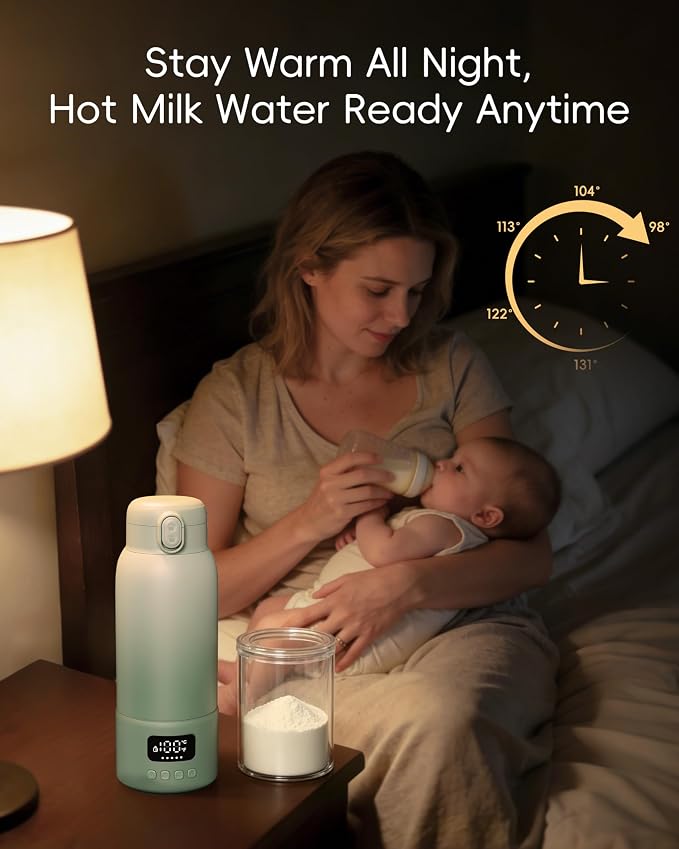 Portable Bottle Warmer for Travel, 17oz Large Capacity, 2-Min Fast Heating, Keep Warm Function, Long Battery Life, Ideal for Heating Breast Milk and Water On-the-Go, Green
