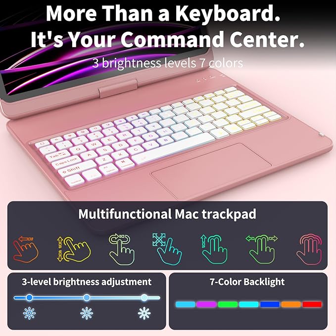 HOTLIFE Keyboard Case for iPad Air 13 inch (M4/M3/M2, 2026/2025/2024), Multi-Touch Trackpad Backlit Keyboard for iPad Pro 12.9 (6th, 5th, 4th, 3rd Gen)-360° Protective Case with Pencil Holder (Pink)