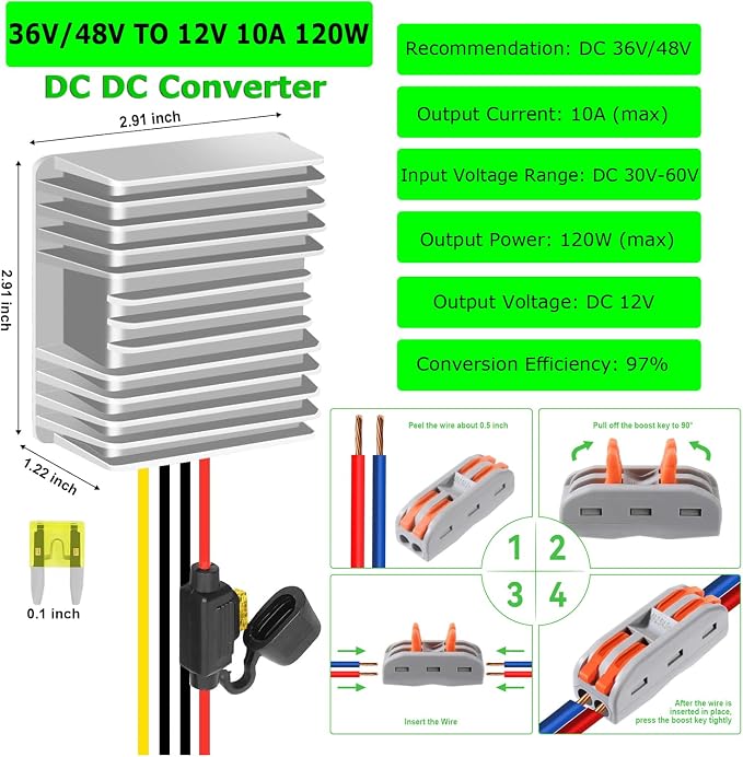 10A 120W Golf Cart 18V 20V 24V 36V 48V Step Down to DC 12V Converter Voltage Regulator Reducer Power Buck Converter Waterproof Transformer