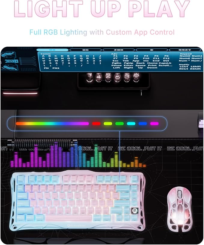 GravaStar Mercury K1 Lite 75% Gaming Keyboard, 2.4GHz/BT/Wired Tri-Mode Wireless Keyboard, Gasket Hot Swappable Mechanical Keyboard, Pre-lubed Linear Switches, Jelly Keycaps, RGB Backlit【Lumen Rose】