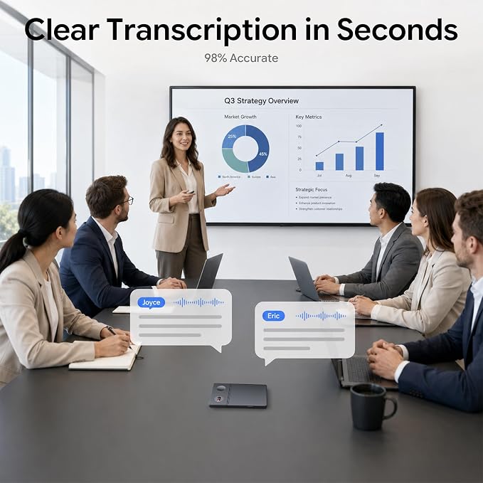AI Voice Recorder with Real-Time AI Voice Chat – Efficient AI Transcription & Summarization, AI Noise Cancellation, One-Click Generate, 64GB Audio Note Taker for Meeting Lecture (126+ Languages)