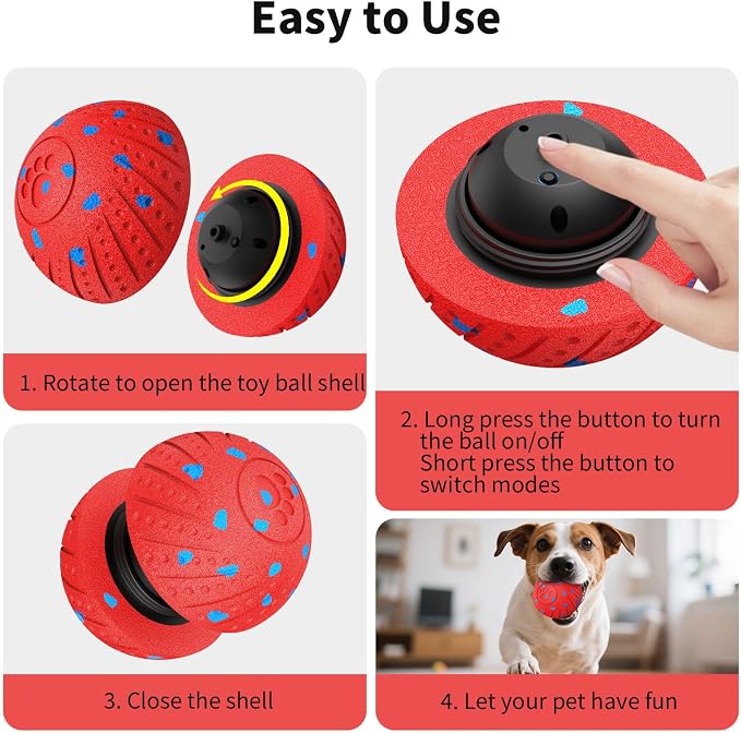 2-in-1 Interactive Dog Ball Toy for Aggressive Chewers, Automatic Moving & Bouncing E-TPU Dog Ball, 3 Modes Smart Pet Toy with Motion Sensor