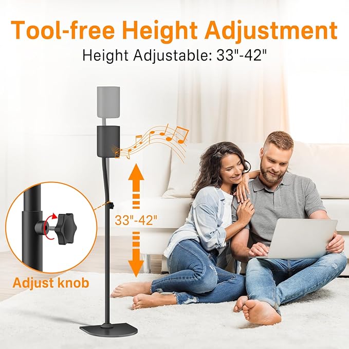 Speaker Stand Pair WR Wall Mounts, Rear Speaker Stands Height Adjust 33" to 42" for Samsung, Vizio, Nakamichi, LG, Roku and More, Surround Sound Speaker Stands WR Keyhole & 1/4"-20, M5, M6 Thread Hole
