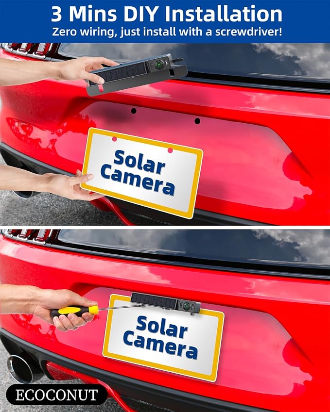 Solar Wireless Backup Camera with IR Night Vision, 3 Mins No Wires Install, Equip with 5'' HD 1080P Monitor, IP69K Waterproof Rear View Reverse Camera for Cars Trucks Trailers RV