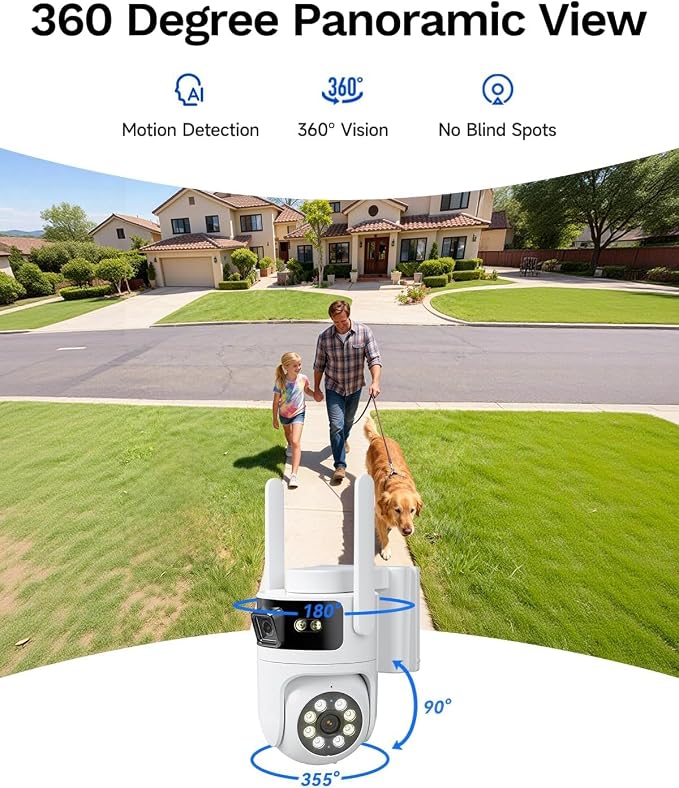 Dual Lens Solar Security Cameras Wireless Outdoor: 2MP+2MP AOV 24/7 Continuous Recording Solar Powered Security Camera Wireless, 2.4G/ 5G WiFi6 Camera with SD Card, 2-Way Talk, Color Night Vision