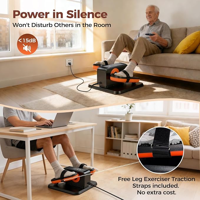 ESL Under Desk Elliptical - Portable Leg Exerciser with Pedal Strap for Seniors, Compact Seated Elliptical with Remote Control, LCD Display Electric Elliptical