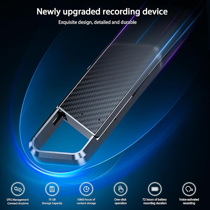 76GB Voice Activated Recorder - 10860H Recording Device with Noise Reduction DSP 6.0 Portable Audio Recorder for Lecture & Meeting - Digital Vioce Recorder with Playback