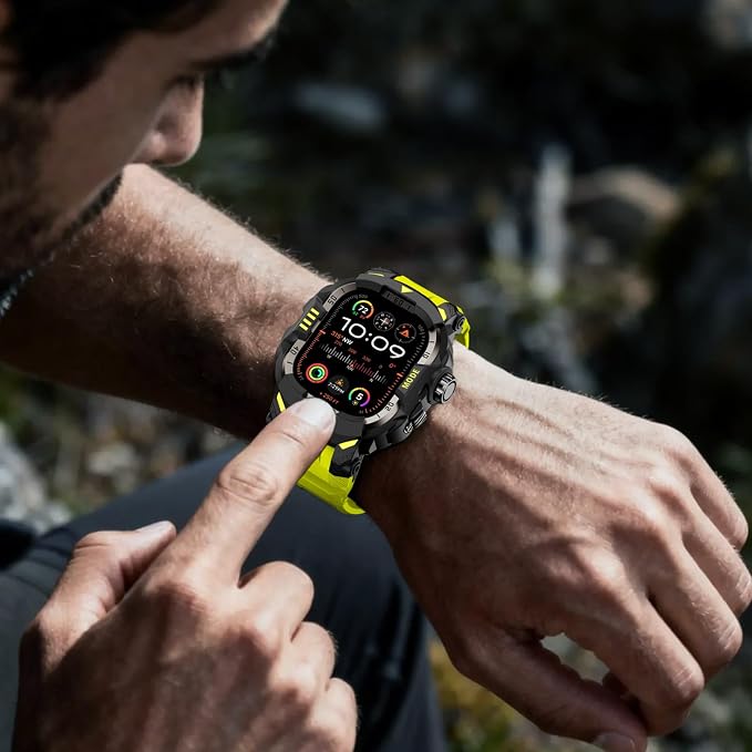 DABAOZA Rugged Case with Band Screen Protector Compatible with Apple Watch 49mm, for iWatch Ultra 3/2/1,Military Grade Shockproof Bumper and Men's Tactical Heavy Duty Strap(Fluorescent Green,49MM)