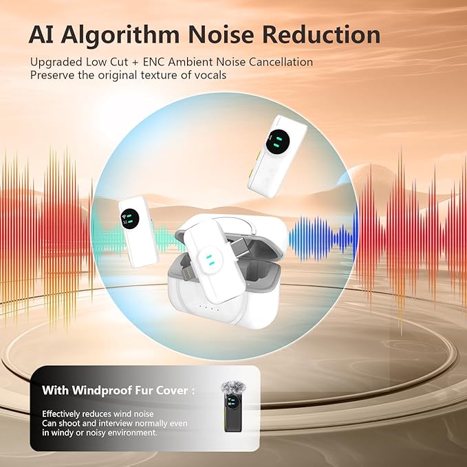 MAYBESTA 2 Pack Wireless Mini Microphone with Charging Case - AI Noise Reduction for iPhone Andriod Phone, Studio Quality Audio for Video Recording Vlog YouTube Interview(White)