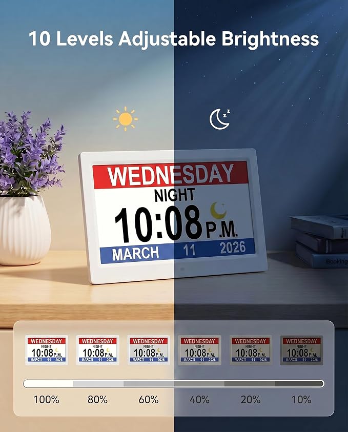 【Upgraded】11.5" Large Digtal Clock with Voice-Talking Day and Date for Seniors, Auto DST, 27 Alarms & Auto Dimmable, Non-Abbreviated Talking Clock for Elderly Dementia Alzheimers- White with Remote