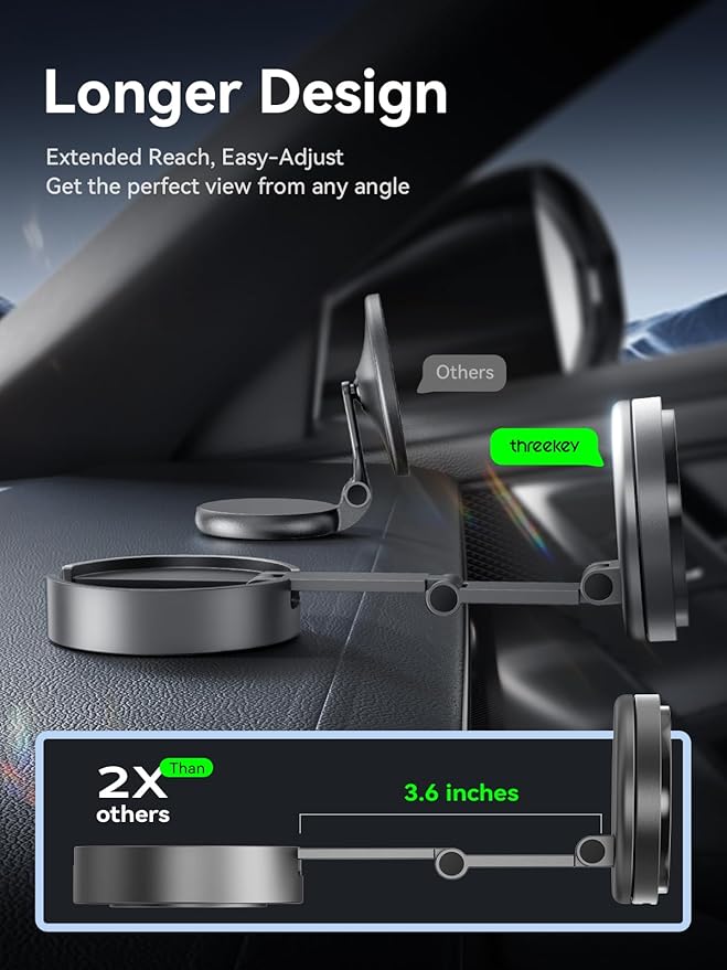 THREEKEY Qi2 25W Certified Magnetic Car Mount Charger Lite with Cooling Fan&LED Light, 360° Rotating Fast Wireless Charger & Phone Holder for iPhone 17-12, Galaxy S25-S26 | 30W Adapter Included