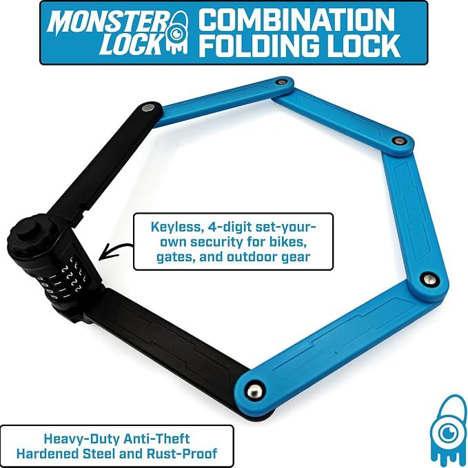 Monster Folding Bike Lock – Heavy-Duty Anti-Theft Hardened Steel, Rust-Proof, Foldable Compact High-Security Lock for Bicycle, Scooter & Motorcycle