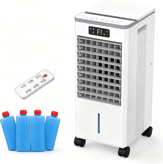Portable Evaporative Air Cooler with Remote Control, Quiet Windowless Swamp Cooler, Oscillating Cooling Fan, 4 Modes & 3 Speeds for Bedroom, Office, Living Room and Small Spaces (White)