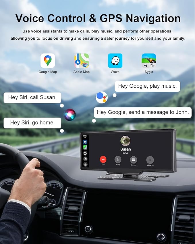 HK5 Carplay Screen for Car, 10.26’’ HD Wireless Apple Carplay & Android Auto Touchscreen with Backup Camera, Car Play Screen iOS 26 Compatible, GPS Navigation/Mirror Link/Siri/FM (No Front Camera)