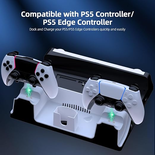 JOYTORN PS5 Vertical Stand with Cooling Fan and Dual Controller Charger Station for PlayStation 5/Slim Console, PS-5 Accessories with Headset Hooker,14 Game Rack Storage, Media Remote Organizer