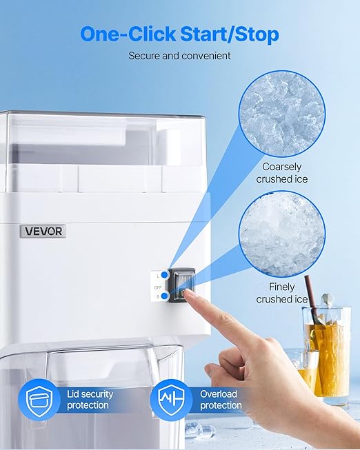 VEVOR Commercial Ice Shaver Machine, 1.91QT /1.8L Large Electric Ice Cube Crusher Shaved Maker with 300W Premium Motor, Stainless Steel Blades, for Bar Mixing Seafood Preservation Home Party, White