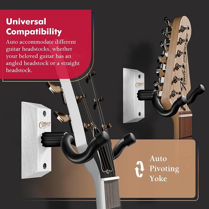 Black Guitar Wall Mount 5 Pack, Picks and Pick Holders, White