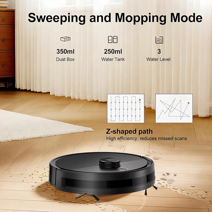 Robot Vacuum and Mop Combo, Robotic Vacuums with LiDAR Navigation, Smart Mapping, Strong Suction, with WiFi/App/Alexa/Voice Control, Obstacle Avoidance, for Home, Wood/Hard Floors, Pet Hair