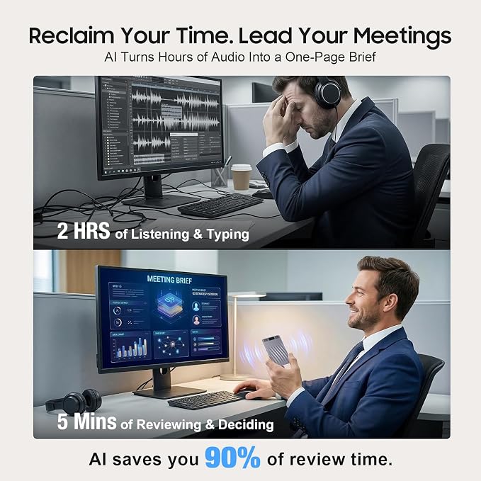 AI Voice Recorder, Professional Voice Activated Recorder with AI Transcription & Summarize, 64GB Storage, 30H Battery, Noise Cancellation and AI Note Taker for Meetings and Interviews & calls