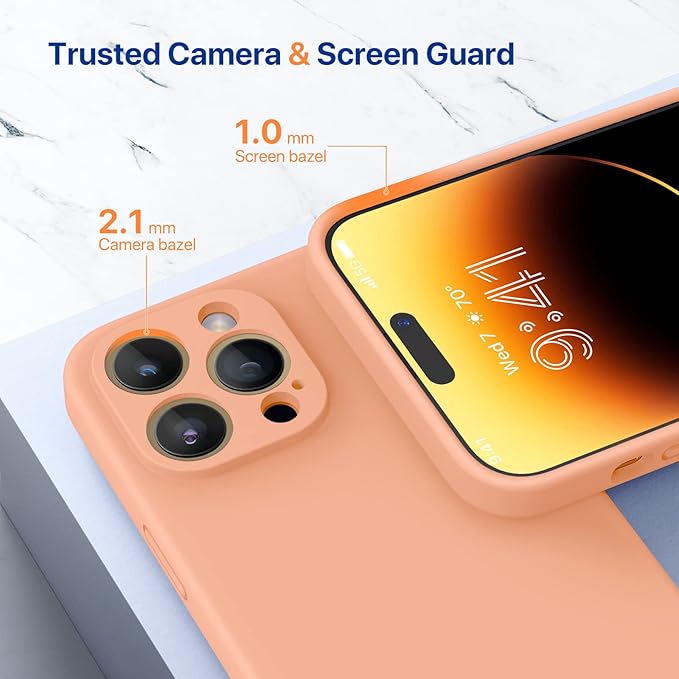 Miracase Designed for iPhone 14 Pro Max Phone Case with Screen Protector,[Upgraded Enhanced Camera Protection],Shockproof Liquid Silicone Case with Microfiber Lining,6.7 inch, Melon Orange