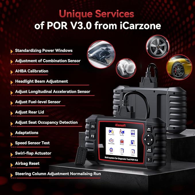 Bidirectional Diagnostic Tool for Porsche/Cayenne, iCarsoft 2026 POR V3.0 All System OBD2 Scanner, 27 Resets +12 Extra Services Battery Registration Code Reader for Porsche from 1996-2023
