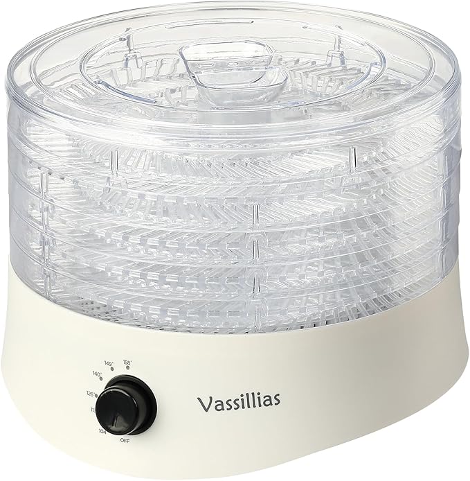 Small Food Dehydrator Dryer - Dehydrator for Healthy Food, Meat, Jerky, Fruit, Vegetable, Mushroom and Herb, 280W, 158°F, Mini Dryer with 5 BPA-Free Drying Trays, White, Model 704M