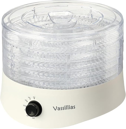 Small Food Dehydrator Dryer - Dehydrator for Healthy Food, Meat, Jerky, Fruit, Vegetable, Mushroom and Herb, 280W, 158°F, Mini Dryer with 5 BPA-Free Drying Trays, White, Model 704M