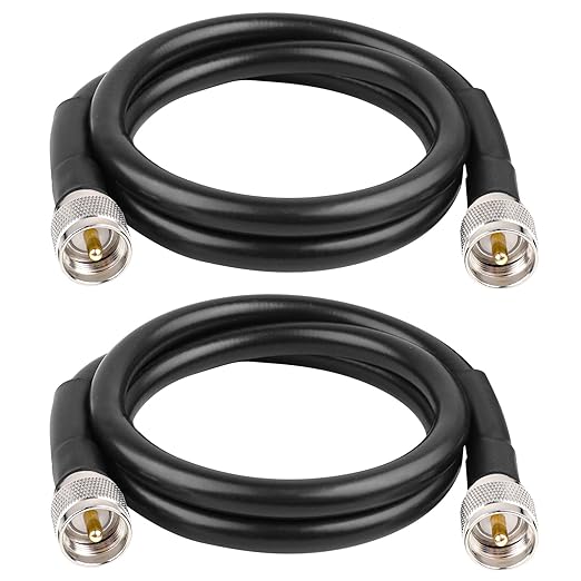 MOOKEERF UHF CB Coax Cable - 3ft 2PCS KMR400 PL259 Male to Male Coaxial Cable Low Loss UHF Cable CB Coax Cable for HAM Radio, VHF Radio, SWR Meter, Antenna Analyzer