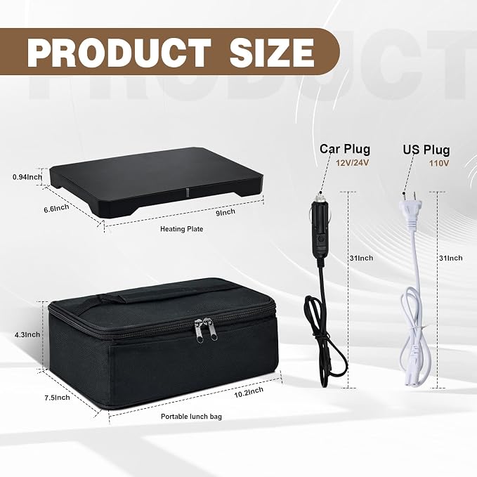 Portable Oven 12V, 24V, 110V Car Food Warmer Portable Mini Oven Personal Microwave Heated Electric Heating Lunch Box With Wall & Vehicle Plug for Work Reheating Food in Car, Truck, Travel, Work