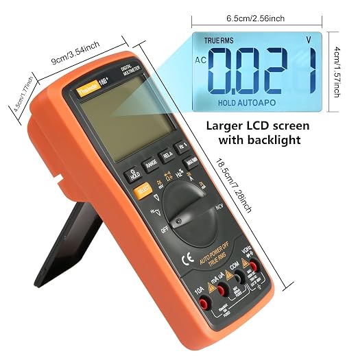 Auto Ranging Digital Multimeter TRMS 6000 with Battery Alligator Clips Test Leads AC/DC Voltage/Account,Voltage Alert, Amp/Ohm/Volt Multi Tester/Diode (Orange & 38B)