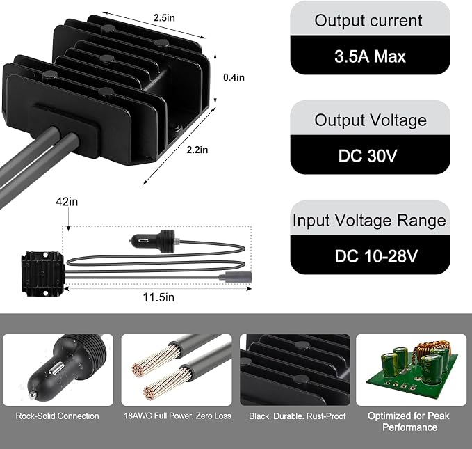 Starlink Mini 12V Adapter, 9-28V to 30V 3.5A DC Step Up Starlink Mini DC Power Supply with Cigarette Lighter Plug for Starlink Mini Dish Router, Truck RV Marine Off-Grid Use - Stable Output