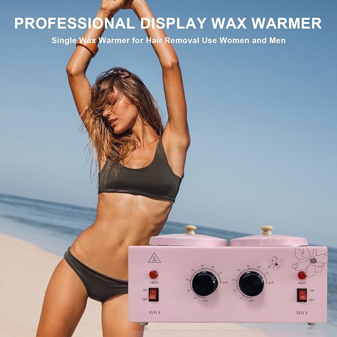 Double Pots Wax Warmer Professional Melted Wax Beads for Hair Removal,Fast Electric Wax Heater with Adjustable Temperature Set for Women (Pink-Double Pots)