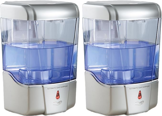 Soap Dispenser Wall Mount Commercial 2 Set Silver Automatic Hand Wash Dispensers 20OZ Suitable Liquid Sanitizer Refillable for Kitchen Bathroom Waterproof