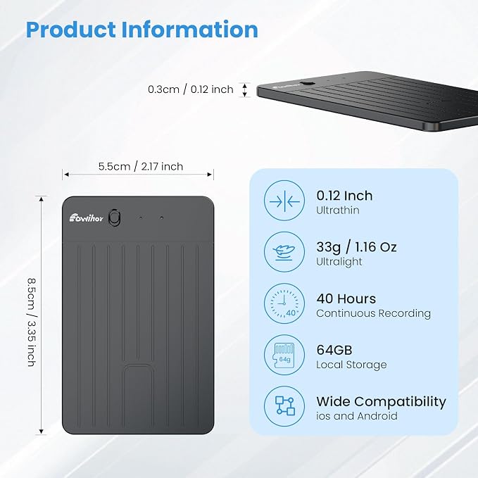 AI Voice Recorder, Transcribe & Summary Voice Recorder with Playback, Digital Voice Recorder Supporting Real-Time Translation in 59 Languages, Audio Recorder for Lectures, Meetings, 64GB Memory