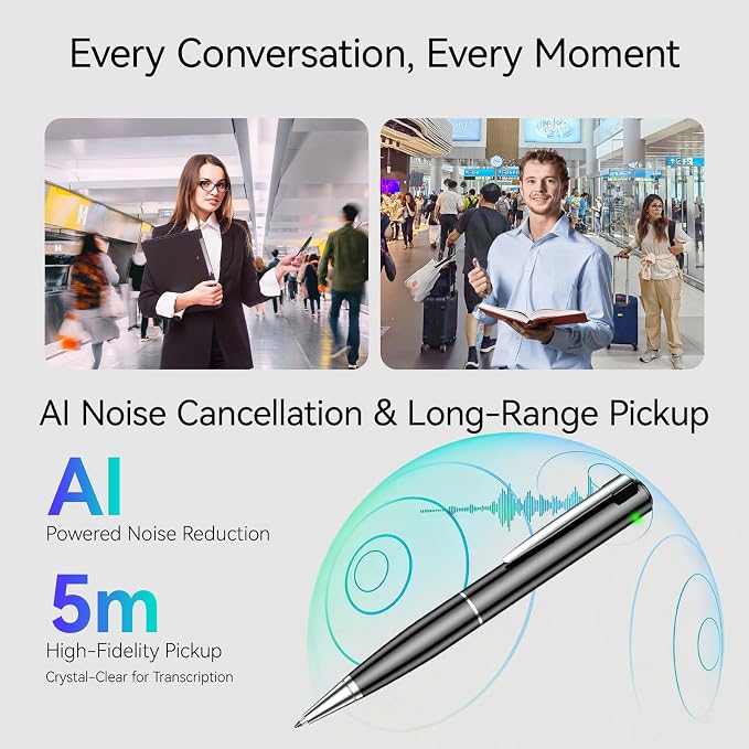 AI Voice Recorder, Note Ai Voice Recorder Transcription Summary & Mind Map, Ai Note Taking Device Supports 150 Languages, App Control, AI Recording Pen for Meetings, Lectures, Interviews, Calls