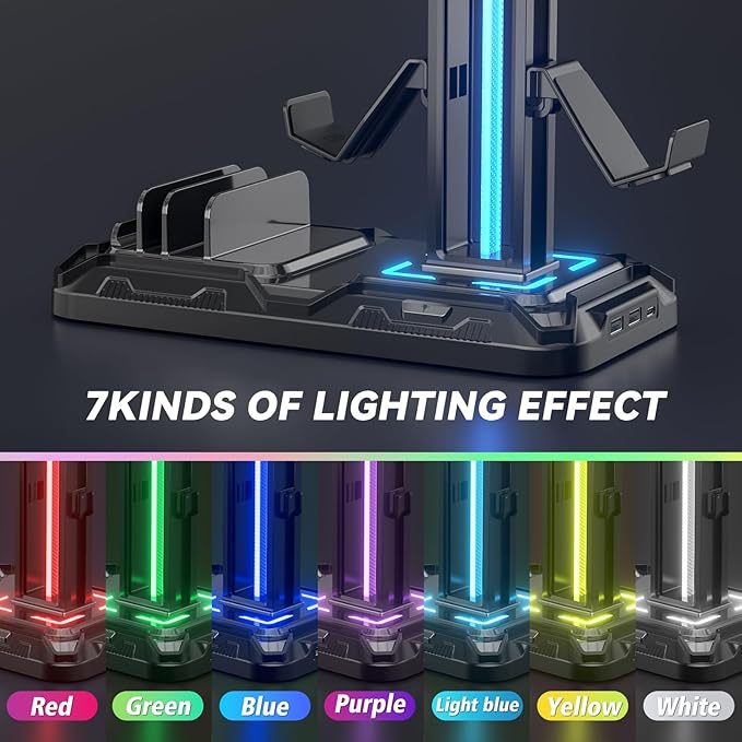 KDD Headset Controller Stand with USB A&C Charger Ports & Charging Station for Multiple Devices with Controller Headset Stand