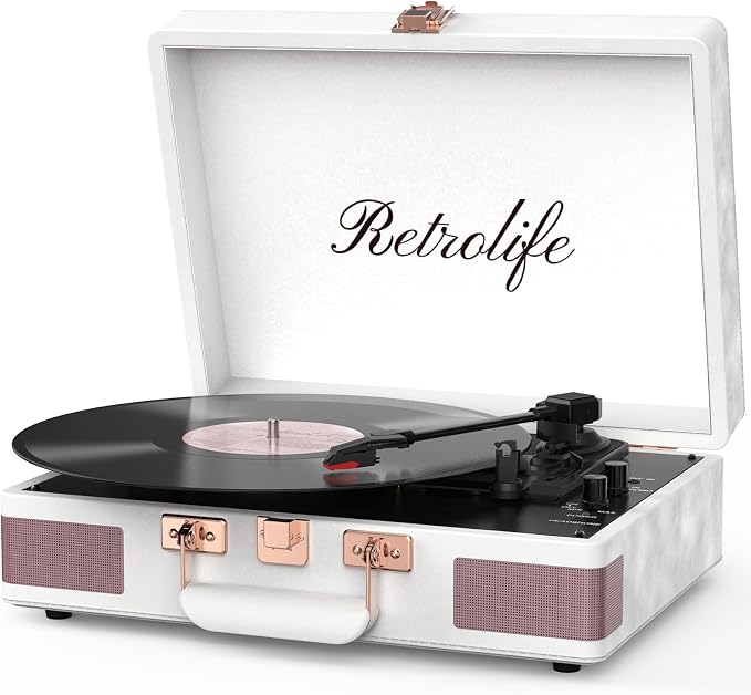 Record Player 3 Speed Bluetooth Portable Suitcase Vinyl Player with Built-in Speakers Turntable Enhanced Audio Sound PU Leather Vintage Turntable