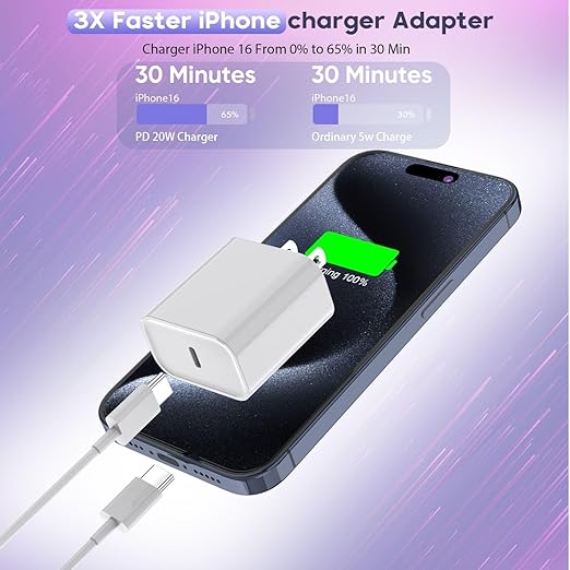Fast iPhone 17 Charger, 20W Fast USB C Charging Block Wall Charger with 10Feet Long Usb Type C Chargers Compatible with iPhone Air/17/17Plus/17 Pro/17 ProMax/16/16 Plus/16 Pro/16e/16 ProMax/15/iPadPro