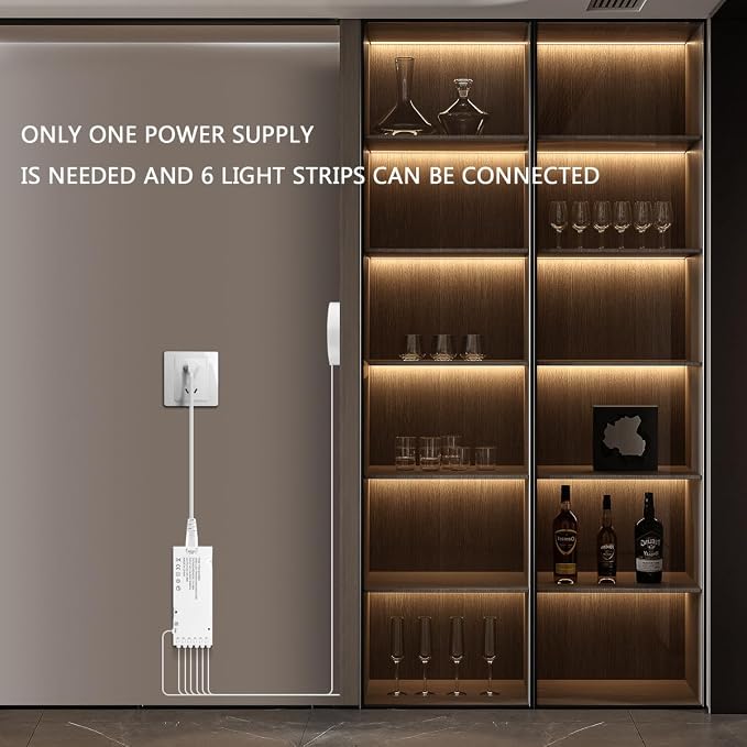 Cabinet Light COB LED Strip Lights 6-in-1 Dimmable Touch Control for Display Cabinets, Wardrobes, Kitchen, Wine Cabinets, Showcase & Shelf Lighting (White Light, 6.6ft)