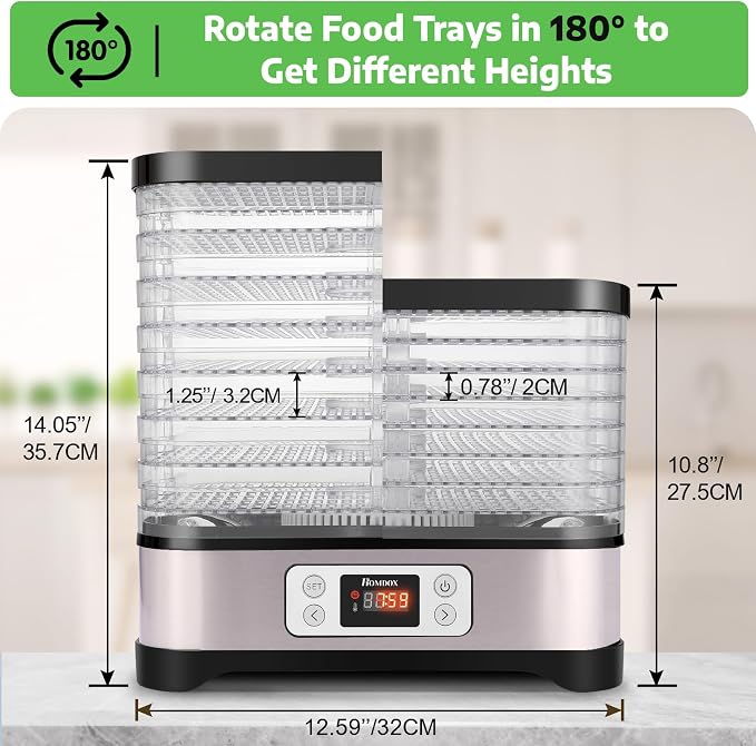 Homdox Food Dehydrator for Jerky & Fruit, 8 BPA-Free Trays, 72H Timer & Temp Control 158°F, 400W Dehydrator Machine for Herbs, Veggies, Meat, Dog Treats, Fruit Roll Sheet Included