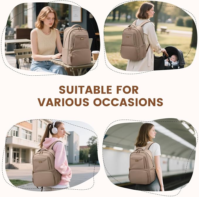 GOLF SUPAGS Lunch Backpack 16 Inch Laptop Backpack with Insulated Cooler Lunch Box Food Bag for College Work Camping Picnics (Champagne)