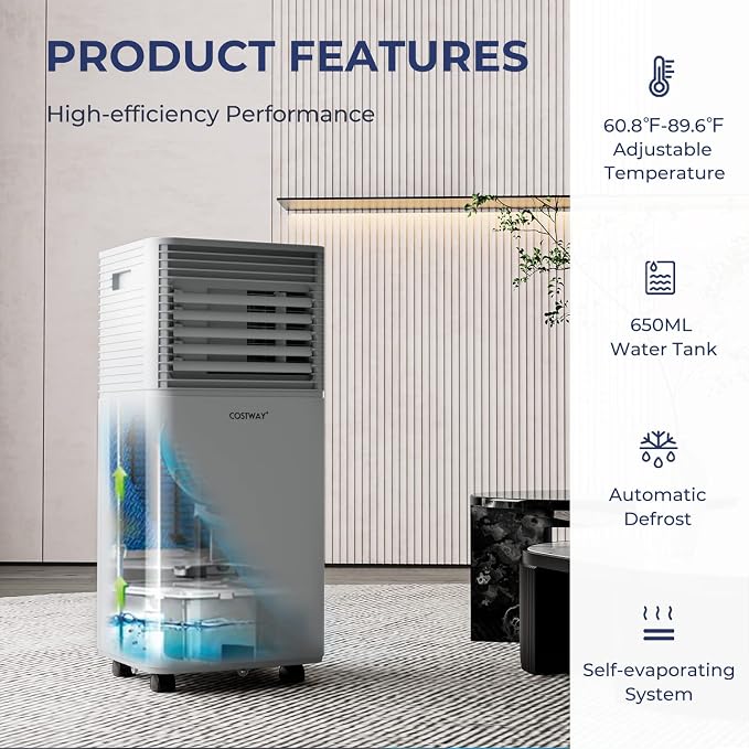 COSTWAY Portable Air Conditioners, 10000BTU Spaces up to 350sq.ft, with Remote Control, 24H Timer & Window Venting Kit, Multi-function AC Unit with Sleep Mode, for Bedroom, Living Room(10000BTU, Grey)