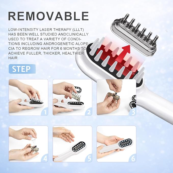Obiredk ㅤLaser Hair Growth Comb, 650nm Red Light Therapy for Hair Regrowth, FDA Cleared LLLT Scalp Massager for Thinning Hair & Receding Hairline Rechargeable - White