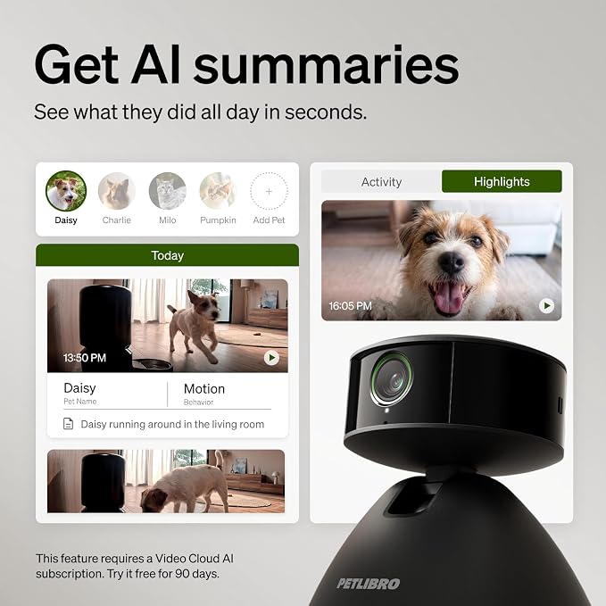 PETLIBRO Cat & Dog Camera with Multi-Pet Recognition, Individual Timelines, Activity Tracking, Smart Summaries, Indoor AI Pet Camera