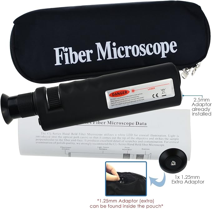 400x Handheld Fiber Optic Microscope Inspection Tool Portable Microscope Fiber Optic Tools Lighted Pocket Microscope LED Light Coaxial Illumination 2.5mm FC SC ST and 1.25mm LC Adapter