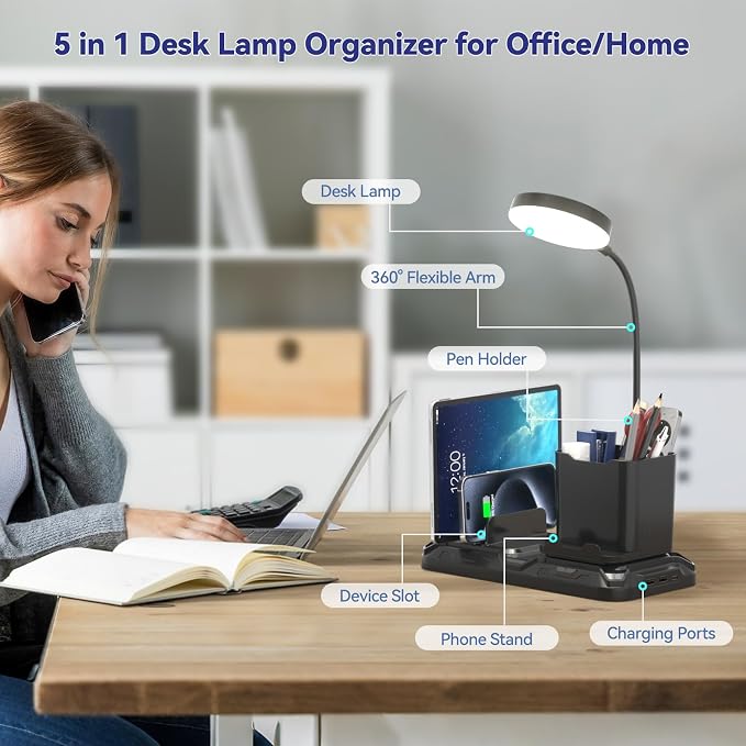 KDD Headset Stand with Charging Station & Desk Lamp with USB Charger Ports